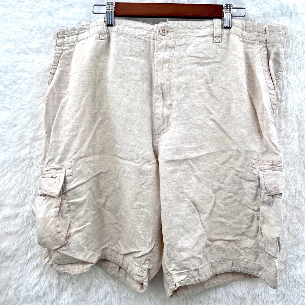 Caribbean 100% Linen Shorts Tan Cargo Island Men’s 42